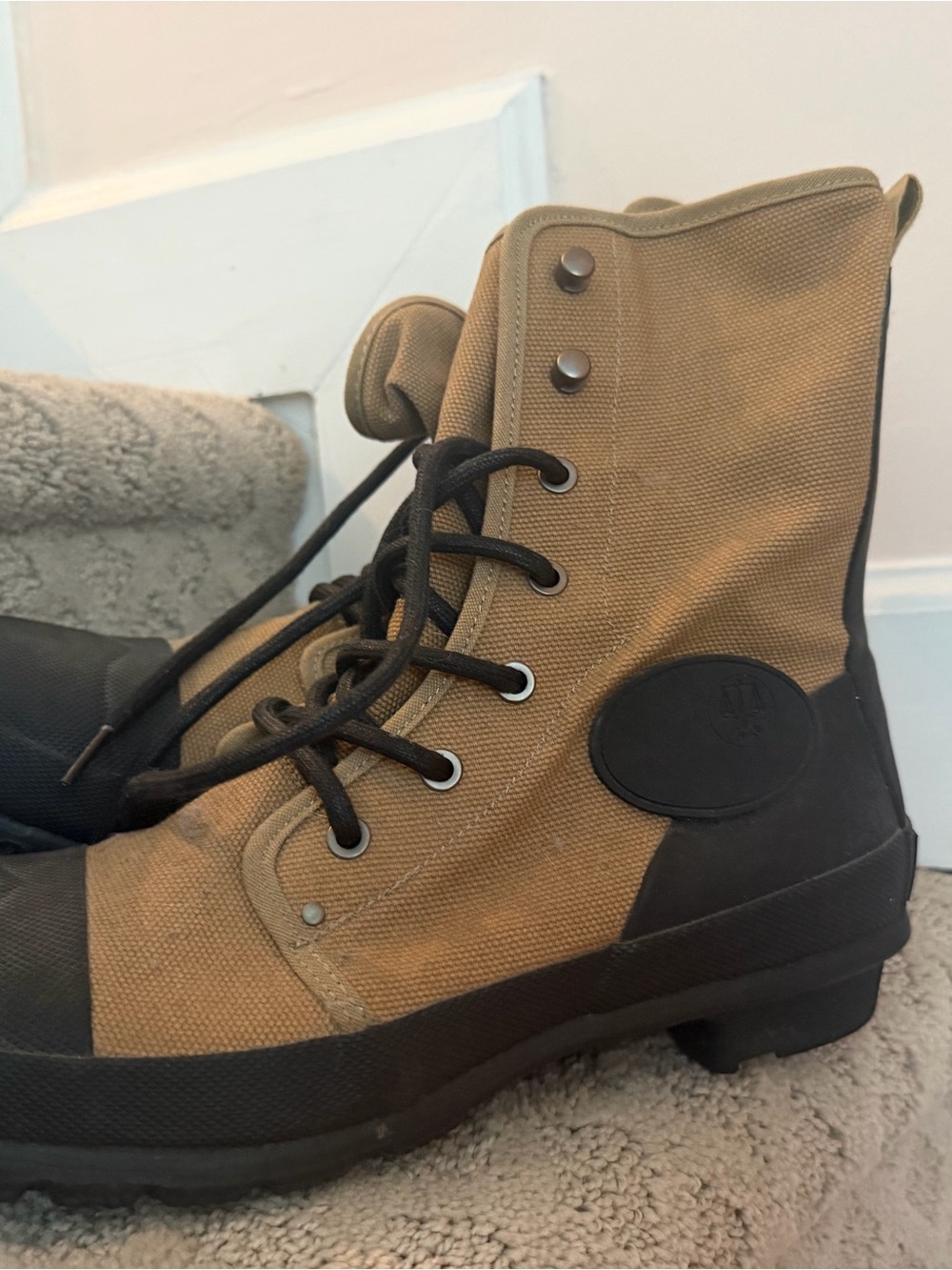 Hunter Tan and Black Canvas Lace-Up Boots